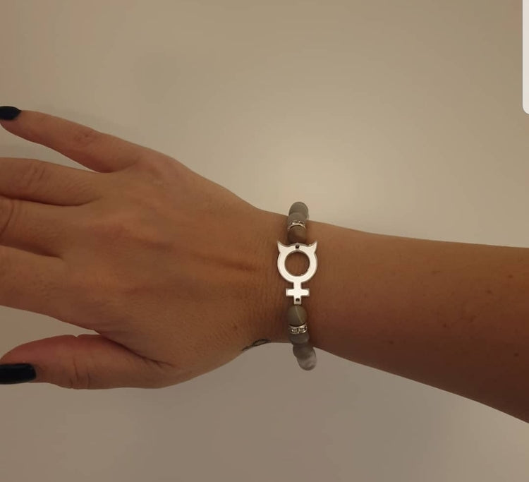 Matt grå Agat med Honjävul i silver